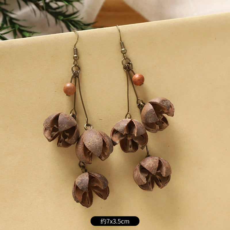 Autumn Rhythm | Brown "Laughing" Pod & Earthy Tassel Earrings